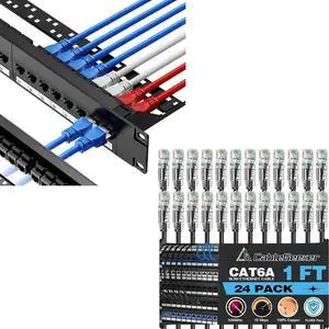 CableGeeker Cat6 Patch Panel 24 Port with Inline Keystone and 24 Pcs Cat6a 1ft Slim Patch Cables CableGeeker Cat6 Patch Panel 24 Port with Inline Keystone and 24 Pcs Cat6a 1ft Slim Patch Cables