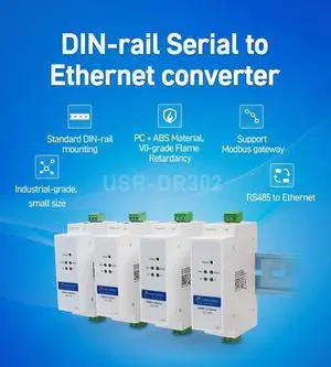 Din Rail RS485 to Ethernet Converters Compact Ethernet Serial Servers USR-DR302 X 1 Set Din Rail RS485 to Ethernet Converters Compact Ethernet Serial Servers USR-DR302 X 1 Set