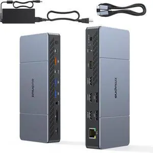 DisplayLink Docking Station 3 Monitors for MacBook M4/M3/M2/M1/USB-C Laptop Windows (DisplayLink Driver Required), 18-in-1 Mac Dock with 140W Power Adapter, 3 HDMI and 2 DP, 2 USB-C 3.2 and USB-A 3.1 DisplayLink Docking Station 3 Monitors for MacBook M4/M3/M2/M1/USB-C Laptop Windows (DisplayLink Driver Required), 18-in-1 Mac Dock with 140W Power Adapter, 3 HDMI and 2 DP, 2 USB-C 3.2 and USB-A 3.1