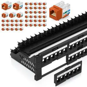 Everest Media Solutions Bundle 2 Items: 48-Port Keystone Patch Panel + 50 Pack of RJ45 CAT6 Keystone Jacks - Orange Everest Media Solutions Bundle 2 Items: 48-Port Keystone Patch Panel + 50 Pack of RJ45 CAT6 Keystone Jacks - Orange