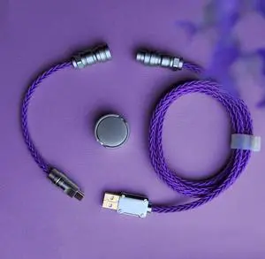 USB C-Coil Gaming Keyboard Purple Cable - Silver Plated with Magnetic Nameplate USB C-Coil Gaming Keyboard Purple Cable - Silver Plated with Magnetic Nameplate