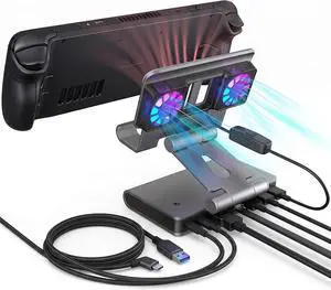 6-in-1 Gaming Docking Station, Built-in Cooling Fan & RGB Light, 4K@60Hz HDMI, Gigabit Ethernet, 100W PD Charging, Adjustable Stand, Portable Dock for Steam Deck, ROG Ally, Legion Go 6-in-1 Gaming Docking Station, Built-in Cooling Fan & RGB Light, 4K@60Hz HDMI, Gigabit Ethernet, 100W PD Charging, Adjustable Stand, Portable Dock for Steam Deck, ROG Ally, Legion Go