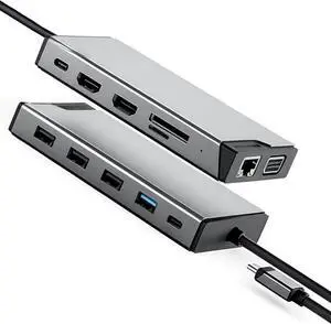 12-in-1 USB C Docking Station, 4K@60Hz Triple Display HDMI/VGA, 4X USB Ports, Gigabit Ethernet, 100W PD, SD/TF Card Reader, for Laptop/Desktop 12-in-1 USB C Docking Station, 4K@60Hz Triple Display HDMI/VGA, 4X USB Ports, Gigabit Ethernet, 100W PD, SD/TF Card Reader, for Laptop/Desktop