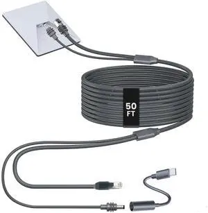 50FT/15M 2-in-1 Starlink Mini Ethernet Cable, Integrated DC Power + Cat5e Gigabit Data Replacement Cord, Waterproof Outdoor Cable for RV Marine Camping, Includes USB-C to DC Adapter 50FT/15M 2-in-1 Starlink Mini Ethernet Cable, Integrated DC Power + Cat5e Gigabit Data Replacement Cord, Waterproof Outdoor Cable for RV Marine Camping, Includes USB-C to DC Adapter