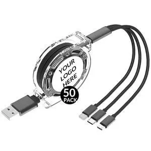 Custom Retractable Charging Cable Bulk with Logo, Portable 3 in 1 Charging Cord for Business, Trade Show Giveaways, Employee Welcome Kits, Corporate Events, Client Gifts, 50 Pack Custom Retractable Charging Cable Bulk with Logo, Portable 3 in 1 Charging Cord for Business, Trade Show Giveaways, Employee Welcome Kits, Corporate Events, Client Gifts, 50 Pack