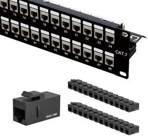 iwillink 24 Port Cat7 Patch Panel, RJ45 Through Coupler 1U Shielded Patch Panel STP 19-Inch with Back Bar, Wallmount or Rackmount, Compatible with Cat5e, Cat6, Cat6A, Cat7 Cabling and UTP Keystone iwillink 24 Port Cat7 Patch Panel, RJ45 Through Coupler 1U Shielded Patch Panel STP 19-Inch with Back Bar, Wallmount or Rackmount, Compatible with Cat5e, Cat6, Cat6A, Cat7 Cabling and UTP Keystone