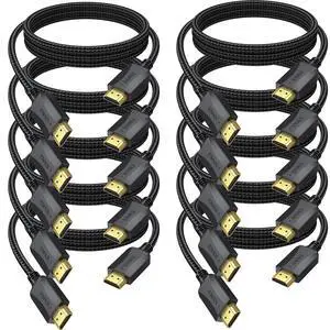 10 FT HDMI Cable 10-Pack, 4K HDMI Cable Multipack Braided- High Speed Shielded HDMI 2.0 Cable with HDCP2.2,HDR,3D,ARC & CL3 Rated,10-bit 4:2:2 for Computer, Monitor, Laptop, Projector, Soundbar,PS4/5 10 FT HDMI Cable 10-Pack, 4K HDMI Cable Multipack Braided- High Speed Shielded HDMI 2.0 Cable with HDCP2.2,HDR,3D,ARC & CL3 Rated,10-bit 4:2:2 for Computer, Monitor, Laptop, Projector, Soundbar,PS4/5