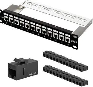 iwillink Patch Panel 12 Port, RJ45 Through Coupler Cat7 Patch Panel STP Shielded with Back Bar, 10'' Wallmount or Rackmount, Compatible with Cat5, Cat5e, Cat6, Cat6A, Cat7 Cabling and Ethernet Couple iwillink Patch Panel 12 Port, RJ45 Through Coupler Cat7 Patch Panel STP Shielded with Back Bar, 10'' Wallmount or Rackmount, Compatible with Cat5, Cat5e, Cat6, Cat6A, Cat7 Cabling and Ethernet Couple