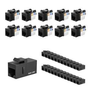 iwillink Cat6 Keystone Jack RJ45 Keystone Jack 10-Pack, UTP Modular Ethernet Jack Insert 90-Degree, Punch Down Keystone Jack Adapter and RJ45 Cat6 Keystone Coupler 25-Pack, Female to Female, Black iwillink Cat6 Keystone Jack RJ45 Keystone Jack 10-Pack, UTP Modular Ethernet Jack Insert 90-Degree, Punch Down Keystone Jack Adapter and RJ45 Cat6 Keystone Coupler 25-Pack, Female to Female, Black