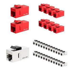iwillink RJ45 Cat6 Keystone Coupler 10-Pack, Female to Female Cat6 Keystone Jack, UTP Keystone Coupler Insert, Red and CAT7 Coupler RJ45 Keystone Shielded Coupler iwillink RJ45 Cat6 Keystone Coupler 10-Pack, Female to Female Cat6 Keystone Jack, UTP Keystone Coupler Insert, Red and CAT7 Coupler RJ45 Keystone Shielded Coupler