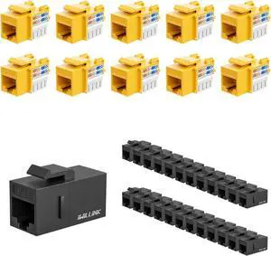 iwillink Cat6 Keystone Jack 10-Pack, RJ45 Keystone Jack, 90-Degree Ethernet Keystone Coupler, Punch Down Keystone Jack Adapter, Yellow and RJ45 Cat6 Keystone Coupler 25-Pack, Female to Female. UTP iwillink Cat6 Keystone Jack 10-Pack, RJ45 Keystone Jack, 90-Degree Ethernet Keystone Coupler, Punch Down Keystone Jack Adapter, Yellow and RJ45 Cat6 Keystone Coupler 25-Pack, Female to Female. UTP