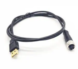M12 4 Pins to USB Cable, Female to USB Male Connector Molding Cable A Code Straight Industrial Molded Cable IP67 Waterproof Unshielded PVC Cable 250V 4A AC/DC 5Meter AWG2616.4ft M12 4 Pins to USB Cable, Female to USB Male Connector Molding Cable A Code Straight Industrial Molded Cable IP67 Waterproof Unshielded PVC Cable 250V 4A AC/DC 5Meter AWG2616.4ft
