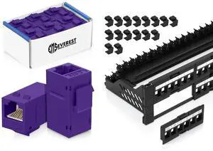 Everest Media Solutions Bundle 2 Items: 48-Port Keystone Patch Panel + 24 Pack of RJ45 CAT6 Keystone Couplers - Purple Everest Media Solutions Bundle 2 Items: 48-Port Keystone Patch Panel + 24 Pack of RJ45 CAT6 Keystone Couplers - Purple