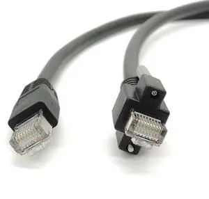 RJ45 to RJ45 Vertical Screw Lock Ethernet Cable for Machine Vision System with 30cm Round Black Cable RJ45 to RJ45 Vertical Screw Lock Ethernet Cable for Machine Vision System with 30cm Round Black Cable