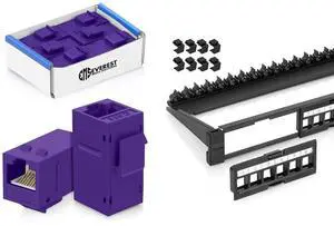 Everest Media Solutions Bundle 2 Items: 24-Port Keystone Patch Panel + 6 Pack of RJ45 CAT6 Keystone Couplers - Purple Everest Media Solutions Bundle 2 Items: 24-Port Keystone Patch Panel + 6 Pack of RJ45 CAT6 Keystone Couplers - Purple