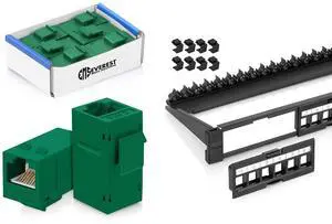 Everest Media Solutions Bundle 2 Items: 24-Port Keystone Patch Panel + 6 Pack of RJ45 CAT6 Keystone Couplers - Green Everest Media Solutions Bundle 2 Items: 24-Port Keystone Patch Panel + 6 Pack of RJ45 CAT6 Keystone Couplers - Green