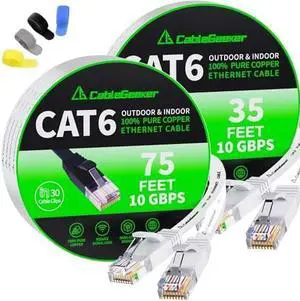CableGeeker Cat6 Flat 75ft White & Flat 35ft White Ethernet Cable CableGeeker Cat6 Flat 75ft White & Flat 35ft White Ethernet Cable