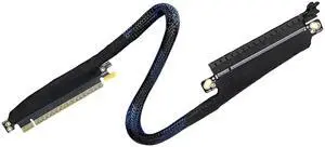 Low Loss PCIe5.0 X16 Left Entry GPU Extension Cord 180 Degree Turn Design with Abrasion Resistant MeshesHarness Risers Low Loss PCIe5.0 X16 Left Entry GPU Extension Cord 180 Degree Turn Design with Abrasion Resistant MeshesHarness Risers