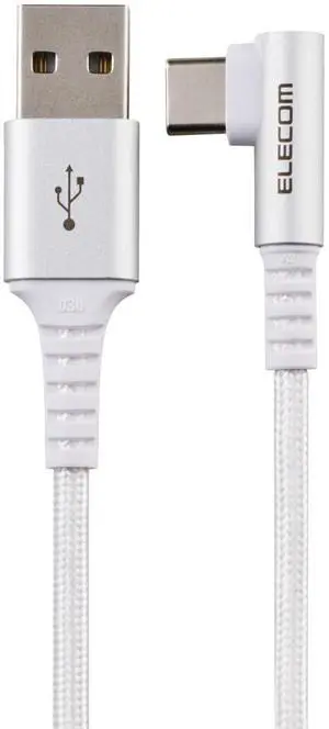 Elecom MPA-ACECL10WH USB Type-C Cable, 3.3 ft (1 m) (USB-A to USB-C), L Shape, 15W, Nylon Mesh, USB-IF Certified, White Elecom MPA-ACECL10WH USB Type-C Cable, 3.3 ft (1 m) (USB-A to USB-C), L Shape, 15W, Nylon Mesh, USB-IF Certified, White