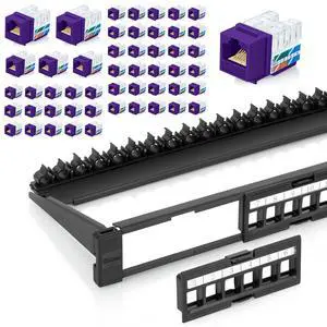 Everest Media Solutions Bundle 2 Items: 24-Port Keystone Patch Panel + 50 Pack of RJ45 CAT6A Keystone Jacks - Purple Everest Media Solutions Bundle 2 Items: 24-Port Keystone Patch Panel + 50 Pack of RJ45 CAT6A Keystone Jacks - Purple