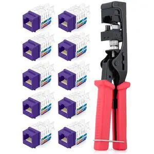 Everest Media Solutions Bundle 2 Items: 45Term - Speed Termination Tool + 10 Pack of RJ45 CAT6A UTP Keystone Jacks - Purple Everest Media Solutions Bundle 2 Items: 45Term - Speed Termination Tool + 10 Pack of RJ45 CAT6A UTP Keystone Jacks - Purple
