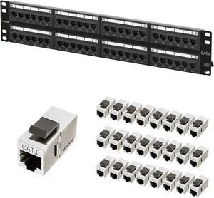 FGB 1U 24 Port Patch Panel and 25 Pack Cat6 Shielded Keystone Coupler FGB 1U 24 Port Patch Panel and 25 Pack Cat6 Shielded Keystone Coupler