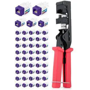 Everest Media Solutions Bundle 2 Items: 45Term - Speed Termination Tool + 50 Pack of RJ45 CAT6A UTP Keystone Jacks - Purple Everest Media Solutions Bundle 2 Items: 45Term - Speed Termination Tool + 50 Pack of RJ45 CAT6A UTP Keystone Jacks - Purple