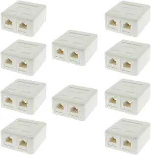 2 Port Cat.6 Keystone Jack Surface Mount Box, Biscuit, with RJ45 Keystone Jack White (10-Pack) 2 Port Cat.6 Keystone Jack Surface Mount Box, Biscuit, with RJ45 Keystone Jack White (10-Pack)
