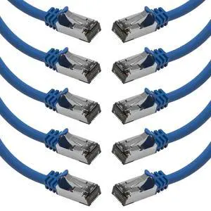 [50 Micron Gold Plated 3Ft Cat.8 S/FTP Shielded Ethernet Network Cable Blue 26AWG- 10 Pack [50 Micron Gold Plated 3Ft Cat.8 S/FTP Shielded Ethernet Network Cable Blue 26AWG- 10 Pack