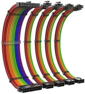 350mm PSU Extension Cable Kit Motherboard 24Pin GPU PCI-E 6+2Pin 8Pin CPU EPS 4+4Pin 18AWG Power Cord(Rainbow 5Cables) 350mm PSU Extension Cable Kit Motherboard 24Pin GPU PCI-E 6+2Pin 8Pin CPU EPS 4+4Pin 18AWG Power Cord(Rainbow 5Cables)