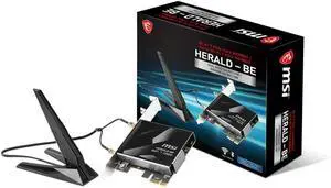 MSI Herald-BE WI-FI 7 MAX (Wi-Fi 7, 802.11BE, Bluetooth 5.4, PCIe, Multi-Link Operation Technology, External Antenna) MSI Herald-BE WI-FI 7 MAX (Wi-Fi 7, 802.11BE, Bluetooth 5.4, PCIe, Multi-Link Operation Technology, External Antenna)
