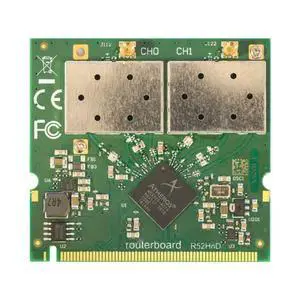 Mikrotik R52HnD MiniPCI Wireless Card 2.4 or 5GHz 400mW 802.11a/b/g/n 2XMMCX Improved ESD Protection Mikrotik R52HnD MiniPCI Wireless Card 2.4 or 5GHz 400mW 802.11a/b/g/n 2XMMCX Improved ESD Protection