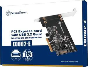 SilverStone Technology ECU02-E PCI Express Card with USB 3.2 Gen 2 Internal 20 pin Key-A Connector for USB Type-C case Front Port, SST-ECU02-E, TAA Compliant SilverStone Technology ECU02-E PCI Express Card with USB 3.2 Gen 2 Internal 20 pin Key-A Connector for USB Type-C case Front Port, SST-ECU02-E, TAA Compliant