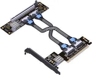 JMT ADT-F36B-F37C PCI-e 4.0 X16 to X16 MCIO Bifurcation Adapter Riser Card 256G/bps Split Extender SFF-TA-1016 with Power Cable (50CM) JMT ADT-F36B-F37C PCI-e 4.0 X16 to X16 MCIO Bifurcation Adapter Riser Card 256G/bps Split Extender SFF-TA-1016 with Power Cable (50CM)