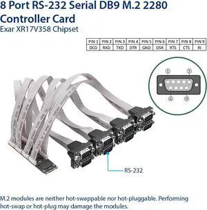 8 Port RS-232 DB9 Serial M.2 B+M Key Controller Card SI-ADA15071 8 Port RS-232 DB9 Serial M.2 B+M Key Controller Card SI-ADA15071