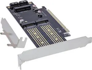 InLine® PCI Express Card for 1x M.2 Key B + 1x NVMe M.2 Key M + 1x mSATA, PCIe x16, 76660T InLine® PCI Express Card for 1x M.2 Key B + 1x NVMe M.2 Key M + 1x mSATA, PCIe x16, 76660T