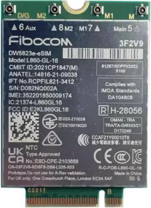Tangxi L860-GL-16 DW5823e eSIM Card, 4G LTE Module Network Card 1Gbps with NGFF M.2 Interface, for Latitude 3440 3540 5340 Precision 3480 3581 Tangxi L860-GL-16 DW5823e eSIM Card, 4G LTE Module Network Card 1Gbps with NGFF M.2 Interface, for Latitude 3440 3540 5340 Precision 3480 3581
