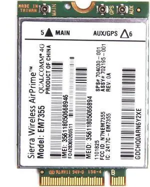 EM7355 LT4111 GOBI 4G LTE WWAN HSPA+ 4G Module NGFF(M.2) CARD SPS : 704030-001 EM7355 LT4111 GOBI 4G LTE WWAN HSPA+ 4G Module NGFF(M.2) CARD SPS : 704030-001