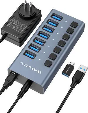 Powered USB 3.2 Hub, ACASIS 7 Ports USB 3.2 Hub with 10Gbps Data Speed, Aluminum Housing, USB Hub Powered with 24W Power Adapter, USB Hub for PC/Laptop, Computer, Flash Drive, Printer, Camera Powered USB 3.2 Hub, ACASIS 7 Ports USB 3.2 Hub with 10Gbps Data Speed, Aluminum Housing, USB Hub Powered with 24W Power Adapter, USB Hub for PC/Laptop, Computer, Flash Drive, Printer, Camera