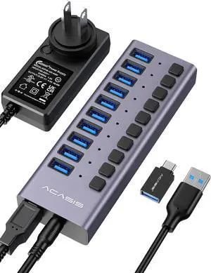 Powered USB 3.2 Hub, ACASIS 10 Ports USB 3.2 Hub with 10Gbps Data Speed, Aluminum Housing, USB Hub Powered with 48W Power Adapter, USB Hub for PC/Laptop, Computer, Flash Drive, Printer, Camera Powered USB 3.2 Hub, ACASIS 10 Ports USB 3.2 Hub with 10Gbps Data Speed, Aluminum Housing, USB Hub Powered with 48W Power Adapter, USB Hub for PC/Laptop, Computer, Flash Drive, Printer, Camera