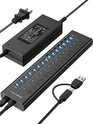Powered USB 3.2 Hub, ACASIS 16 Ports USB 3.2 Hub(8 USB-A 3.2 Ports+8 USB-C 3.2 Ports), Aluminum USB Hub Powered with 96W Power Adapter, USB Hub for PC/Laptop, Computer, Flash Drive, Printer, Camera Powered USB 3.2 Hub, ACASIS 16 Ports USB 3.2 Hub(8 USB-A 3.2 Ports+8 USB-C 3.2 Ports), Aluminum USB Hub Powered with 96W Power Adapter, USB Hub for PC/Laptop, Computer, Flash Drive, Printer, Camera