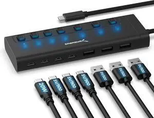 SABRENT USB C Hub 7-Port 20W Powered Hub with Switches (HB-3A4C) SABRENT USB C Hub 7-Port 20W Powered Hub with Switches (HB-3A4C)