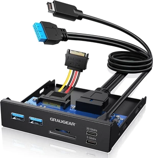 GRAUGEAR 3.5" PC Front Panel USB Hub - USB-C and USB 3.0 Ports, SD/microSD Card Reader, 3.5 inch Drive Bay Expansion for Desktop, Requires 19-Pin USB3.0 & 20-Pin Type-C Key A Header GRAUGEAR 3.5" PC Front Panel USB Hub - USB-C and USB 3.0 Ports, SD/microSD Card Reader, 3.5 inch Drive Bay Expansion for Desktop, Requires 19-Pin USB3.0 & 20-Pin Type-C Key A Header