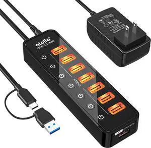 Powered USB Hub 3.2, atolla 8-Port USB 3.2/USB C Hub, Powered USB C Hub with 7 USB-A 10Gbps ports +1 Smart Charging port, Individual On/Off Switches, LEDs, 20W Power Adapter for PC/Laptop, Flash Drive Powered USB Hub 3.2, atolla 8-Port USB 3.2/USB C Hub, Powered USB C Hub with 7 USB-A 10Gbps ports +1 Smart Charging port, Individual On/Off Switches, LEDs, 20W Power Adapter for PC/Laptop, Flash Drive