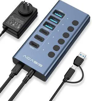 Powered USB 3.2 Hub, ACASIS 6 Ports USB 3.2 Hub(3 USB-A 3.2 Ports + 3 USB-C 3.2 Ports), Aluminum USB Hub Powered with 48W Power Adapter, USB Hub for PC/Laptop, Computer, Flash Drive, Printer, Camera Powered USB 3.2 Hub, ACASIS 6 Ports USB 3.2 Hub(3 USB-A 3.2 Ports + 3 USB-C 3.2 Ports), Aluminum USB Hub Powered with 48W Power Adapter, USB Hub for PC/Laptop, Computer, Flash Drive, Printer, Camera