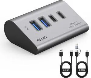 EJAY 10Gbps USB 3.2 Hub, 4-Port USB C/A Splitter for SSD,Laptop,PC,Mac | Aluminum,23° Ergonomic,Extra Power Supply Port,Stable Data Transmission,Dual Cable EJAY 10Gbps USB 3.2 Hub, 4-Port USB C/A Splitter for SSD,Laptop,PC,Mac | Aluminum,23° Ergonomic,Extra Power Supply Port,Stable Data Transmission,Dual Cable