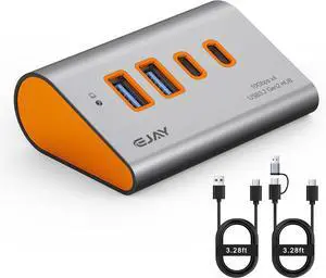 EJAY 4-Port 10Gbps USB 3.2 Hub with Ergonomic 23° Angle Design, Aluminum USB Adapter with Type-C Power Port, Dual Cable USB Splitter for MacBook, Laptop, Desktop, PC, Orange EJAY 4-Port 10Gbps USB 3.2 Hub with Ergonomic 23° Angle Design, Aluminum USB Adapter with Type-C Power Port, Dual Cable USB Splitter for MacBook, Laptop, Desktop, PC, Orange