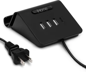iHome 4 Port USB Charging Hub, 3 USB-A, 1 USB-C, Smartphone Dock, 6ft Power Cord, Lightweight & Portable iHome 4 Port USB Charging Hub, 3 USB-A, 1 USB-C, Smartphone Dock, 6ft Power Cord, Lightweight & Portable