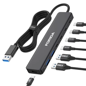 FORIDA 7-Port USB Hub, Aluminum Multi-Port USB 3.0 Hub with 3.9FT Long Cable, 4 USB-C 3.0(5Gbps), 2 USB-A 2.0 Ports & 1 Type-C 5V Power Port, USB Extender for Desktop Computer PC Laptop FORIDA 7-Port USB Hub, Aluminum Multi-Port USB 3.0 Hub with 3.9FT Long Cable, 4 USB-C 3.0(5Gbps), 2 USB-A 2.0 Ports & 1 Type-C 5V Power Port, USB Extender for Desktop Computer PC Laptop