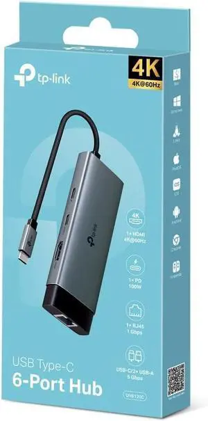 TP-Link UH6120C USB 3.0 HUB UH6120C, 6 USB Ports and 2 Type-C Charging Ports, Transfer Speed Up to 5Gbps, Fast Charge 12W, Compact and Portable Design, Windows, Mac and Linux TP-Link UH6120C USB 3.0 HUB UH6120C, 6 USB Ports and 2 Type-C Charging Ports, Transfer Speed Up to 5Gbps, Fast Charge 12W, Compact and Portable Design, Windows, Mac and Linux